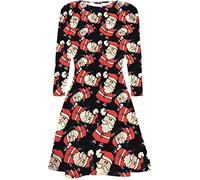 Fashion Oasis New in for 2015 Various Designs in Girls Kids Christmas Xmas Santa in Black Snowman in RED Long Sleeve Swing Dress Ages 7/8, 9/10, 11/12 & 13 (Age 11/12, Santa Dress Black)