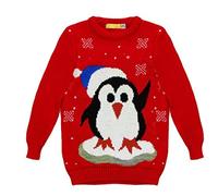 FASHION OASIS UNISEX GIRLS BOYS CHRISTMAS XMAS NOVELTY OLAF SNOWMAN REINDEER XMAS TREE POLAR BEAR JUMPERS TOP AGES 5-14 (5/6 YEARS, PENGUIN RED)