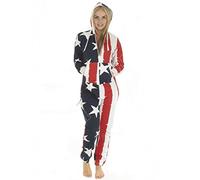 Fashion Oasis Unisex Ladies Mens Fleece Onesies Jumpsuits Playsuit US Flag, Leopard, Tartan Red Print (S (UK 8), USA Flag Print 2)