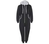 Fashion Oasis Unisex Mens Womens Aztec Print Onesie Zip UP All in ONE Hooded Jumpsuit S M L XL (Small, Black Plain)