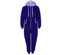 Fashion Oasis Unisex Mens Womens Aztec Print Onesie Zip UP All in ONE Hooded Jumpsuit S M L XL (XL, Royal Blue Plain)