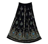 Fashion of India Women's Long Bohemian Maxi Skirt - Gypsy Hippie Boho Chic Style Dress, Black & Blue, Regular