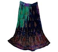 Fashion of India Women's Long Bohemian Maxi Skirt - Gypsy Hippie Boho Chic Style Dress, Green & Navy, Regular