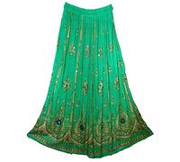 Fashion of India Women's Long Bohemian Maxi Skirt - Gypsy Hippie Boho Chic Style Dress, Green, Regular