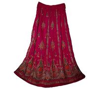 Fashion of India Women's Long Bohemian Maxi Skirt - Gypsy Hippie Boho Chic Style Dress, Pink & Orange, Regular