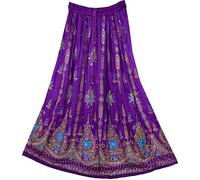 Fashion of India Women's Long Bohemian Maxi Skirt - Gypsy Hippie Boho Chic Style Dress, Purple & Blue, Regular