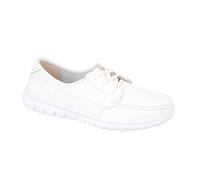 Fashion Outlet Ladies Leather Boat Loafers - Women's Lace-Up Deck Shoes, Comfort Fit Cushioned Sole, Real Leather Flats White