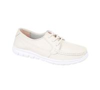 Fashion Outlet Ladies Leather Boat Loafers - Women's Lace-Up Deck Shoes, Comfort Fit Cushioned Sole, Real Leather Flats Cream