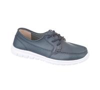 Fashion Outlet Ladies Leather Boat Loafers - Women's Lace-Up Deck Shoes, Comfort Fit Cushioned Sole, Real Leather Flats Navy