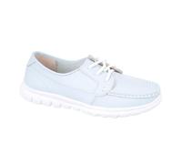 Fashion Outlet Ladies Leather Boat Loafers - Women's Lace-Up Deck Shoes, Comfort Fit Cushioned Sole, Real Leather Flats Blue