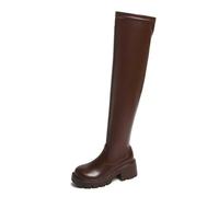 Fashion Over the Knee Boots Elegant Stretchy Knee High Boots PU with Chunky Heels for Stylish Outfits, brown, 6 UK
