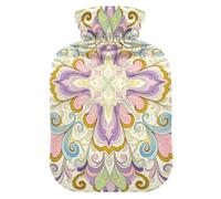 Fashion Paisley Flower Spring Yellow Green Pink hot Water Bottles with Soft Cover, 2L hot Compress Bag for Hand Feet Warmer, Neck and Shoulder Pain Relief, compresas calientes para el vientre