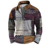 Fashion Patchwork Sweatshirts Men - Vintage Half Zip Jumper Stand Collar Long Sleeve Regular Fit Pullover Jacket Sweater Casual Fall/Winter Polo Neck Sweatshirt Streetwear Lightweight Cardigan Purple