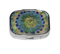 Fashion Peacock Feathers,Meta Pill Box 2 Compartment Medicine Case,Portable Organizer