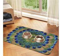 Fashion Peacock Feathers,Waterproof Pet Feeding Mat,PU Leather Placemats for Cat Dog Water Bowl,Food Mats,30x45cm