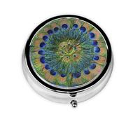 Fashion Peacock FeathersMeta Pill Box 3 Compartment Medicine Case,Portable Organizer