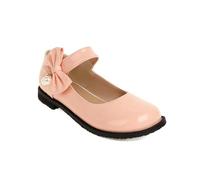 Fashion Pearl Bow Hook Loop Flat Heel Black Cosplay Lolita Mary Jane Shoes for Women Round Toe Ankle Strap Platform School Shoes, pink, 4 UK