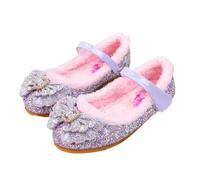 Fashion Pearl Bow Rhinestone Princess Girl Shoes Flat Princess Warm Winter Shoe(Purple,33-Insole 20.0 cm)