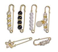 Fashion Pearl Brooch, Sweater Shawl Clip Faux Pearl Brooches Waist Pants Extender Safety Pins for Women Girls Clothing Dresses Decoration Accessories (6 Pcs)