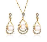 Fashion Pearl Jewelry Set Droplet Shaped Necklace, Earrings, Two-Piece Set, Personalized and Elegant, Bridal Jewelry Glod