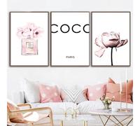 Fashion Perfume Illustration Wall Art Canvas Painting Prints Blush Pink Peony Flower Pictures Nordic Poster Home Room Decor-40x50cmx3-No Frame