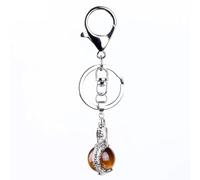 Fashion personality mermaid keychain natural gemstone pendant opal tiger eye stone pink quartz key ring chain buckle ring unisex jewelry,tiger eye,One size