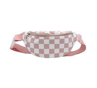 Fashion Plaid Fanny Pack for Boys Girls Kids Canvas Small Waist Bag Crossbody Bag with Adjustable Belt, Pink, standard size, Fashionable