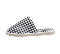 Fashion Plaid Slippers for Women Fall Lightweight Flat Non Slip Slides | Couple Cosy House Shoes, Breathable Slip On Mules, Silent Memory Foam Open Back Footwear