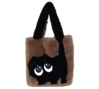 Fashion Plush Cat Handbag for Women Handbag with Shoulder Strap and Clasp, Big Eyes, Creative Fur Bag, Transparent Bags, brown, One Size
