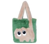 Fashion Plush Cat Handbag for Women Handbag with Shoulder Strap and Clasp, Big Eyes, Creative Fur Bag, Chihuahua Bags Lined, Black Green, One Size