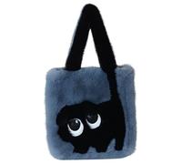 Fashion Plush Cat Handbag for Women Handbag with Shoulder Strap and Clasp, Big Eyes, Creative Fur Bag, Chihuahua Bags Lined, navy, One Size