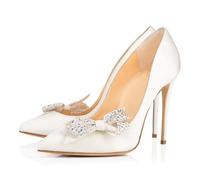 Fashion Pointed Toe Bow Pumps for Women, Sexy Stiletto Leather Court Shoes, Comfort Slip-on Dress Prom Party High Heel Pumps Shoes,White,2.5 UK