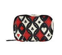 Fashion Poker Pattern Reddish Black Travel Medicine Bag with Detachable Compartments Convenient Pill Organizer 3X a Day for Purse