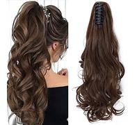 Fashion Ponytail Hair Extension Claw Curly Wavy Straight Clip in ponytail Hairpiece One Piece fake hair Ponytails for Women 18” Curly Black mix Light Auburn