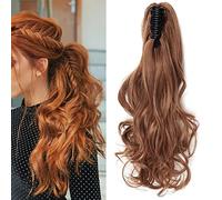 Fashion Ponytail Hair Extension Claw Curly Wavy Straight Clip in ponytail Hairpiece One Piece fake hair Ponytails for Women 18” Curly Light Auburn