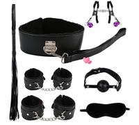 Fashion Practical Plush Leather Wrist 7-Piece Pilates Set, Fun Whip Indoor Fitness Yoga Equipment (Black), Couple Gift
