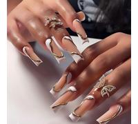 Fashion Press On Nails White Long Ballet False Nails 3D French Manicure Accessories Stick On Nails For Women