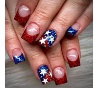 Fashion Press On Nails With Short French Tips Patterns 24 Pieces Independence Day Stick On Nails For Easy Application Acrylic Nail