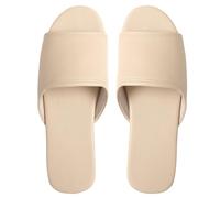 Fashion PU Leather Flat Slippers Women Men Indoor Open Toe Casual Easy To Clean Non Slip House Shoes For Office Bedroom Living Room Guests Visitor