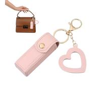 Fashion PU Leather Lipstick Case - Portable Cosmetic Bag Lipstick Holder | Heart Shaped Pendant Design, Perfect for Perfume, Nail Polish, Storage, pink, Se référer au descriptif, Refer to description