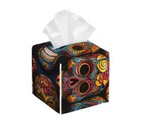 Fashion PU Leather Tissue Box Holder Square Colorful Tissue Box Sugar Skulls Face Paper Holder for Bathroom, Kitchen, Nightstand, Office, Decoration