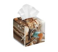 Fashion PU Leather Tissue Box Holder Square Square Ocean Theme Tissue Box Cover Beach Face Paper Holder for Bathroom, Kitchen, Nightstand, Office, Home Decor
