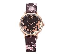 Fashion Quartz Student Belt Flowers Women Watch Printed Small Fresh Embossed Women's Watch Leather Wrist (Purple, One Size)