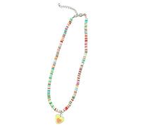 Fashion Rainbow Heart Pendant Necklace For Women Candy Color Dopamines Bead Necklace Eye Catching Beaded Chain Jewelry Colorful Dopamines Necklaces