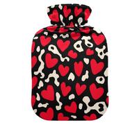 Fashion Red Heart Leopard Christmas Water Bottle for hot Water with Soft Cover, 2L Warm Compress for Neck and Shoulder Pain Relief, Neck and Shoulder Pain Relief, Bolsa para agua Caliente para Dolor