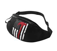 Fashion Red Line Firefighter USA Flag Bum Bag Fanny Pack for Men Women, Large Waist Pack with Zip Pockets Adjustable Waist Bag for Fitness Exercising Climbing Running Hiking Dog Walking Outdoor