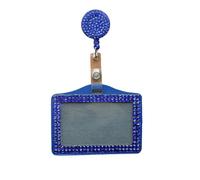 Fashion Retractable Crystal Neck Lanyard,Premium Bling ID Name Badge Holder,Portable Rhinestone Work Badge Reel Clip for Nurse,Teacher,Doctor,Women(Horizontal Card Holder,Royal Blue)