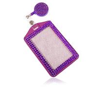 Fashion Retractable Crystal Neck Lanyard,Premium Bling ID Name Badge Holder,Portable Rhinestone Work Badge Reel Clip for Nurse,Teacher,Doctor,Women(Vertical Card Holder,Black) (Purple)