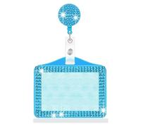 Fashion Retractable Crystal Neck Lanyard,Premium Bling ID Name Badge Holder,Portable Rhinestone Work Badge Reel Clip for Nurse,Teacher,Doctor,Women(Horizontal Card Holder,Orange) (Lake Blue)