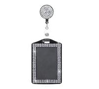 Fashion Retractable Crystal Neck Lanyard,Premium Bling ID Name Badge Holder,Portable Rhinestone Work Badge Reel Clip for Nurse,Teacher,Doctor,Women(Vertical Card Holder,Black) (Silver)